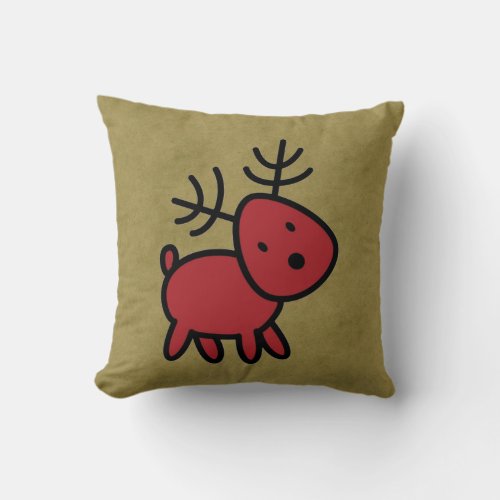 Red Christmas Reindeer Illustration Throw Pillow