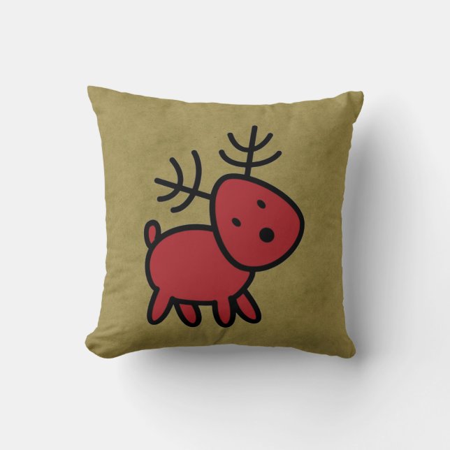 Red Christmas Reindeer Illustration Throw Pillow (Front)