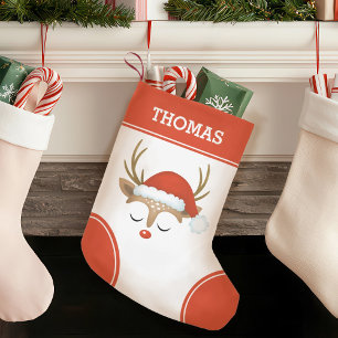 Red Christmas Reindeer Monogram Stocking