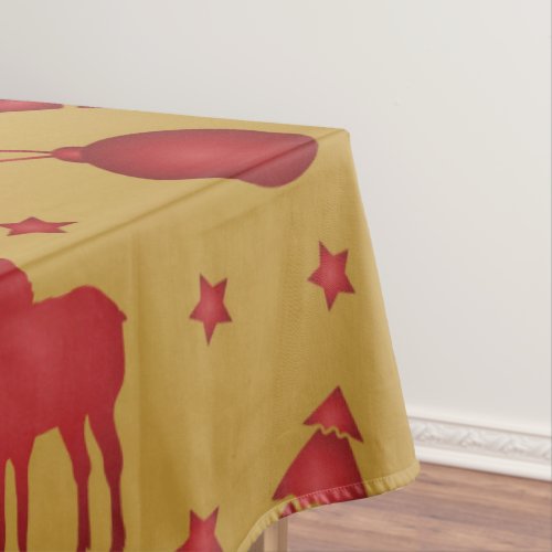 Red Christmas reindeer on Gold Tablecloth