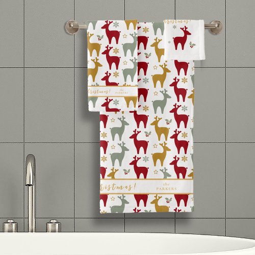 Red Christmas Reindeer Pattern12 ID1009 Bath Towel Set