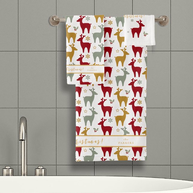 Red Christmas Reindeer Pattern#12 ID1009 Bath Towel Set (Creator Uploaded)