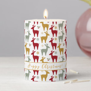Red Christmas Reindeer Pattern#12 ID1009 Pillar Candle