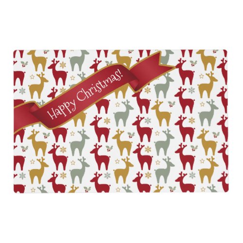 Red Christmas Reindeer Pattern12 ID1009 Placemat