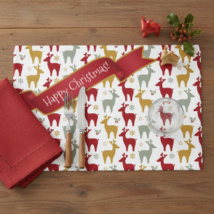 Red Christmas Reindeer Pattern#12 ID1009 Placemat