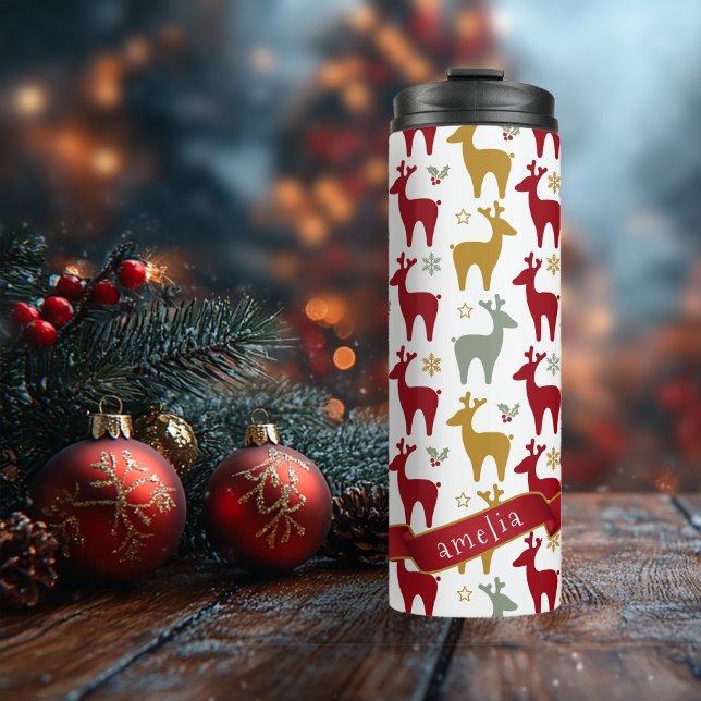 Red Christmas Reindeer Pattern#12 ID1009 Thermal Tumbler (Creator Uploaded)