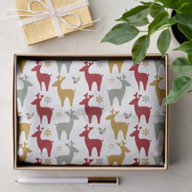 Red Christmas Reindeer Pattern#12 ID1009 Tissue Paper (Gift)