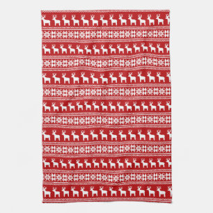 Red Christmas Reindeer Snowflake Classic Pattern Kitchen Towel