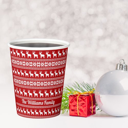 Red Christmas Reindeer Snowflake Cute Custom Party Paper Cups