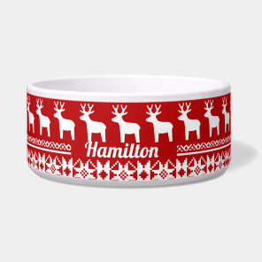 Red Christmas Reindeer Snowflake Pattern Monogram Bowl