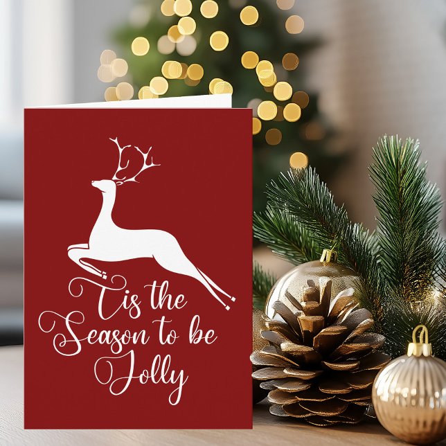 Red Christmas Reindeer Tis the Season to be Jolly Card (Creator Uploaded)