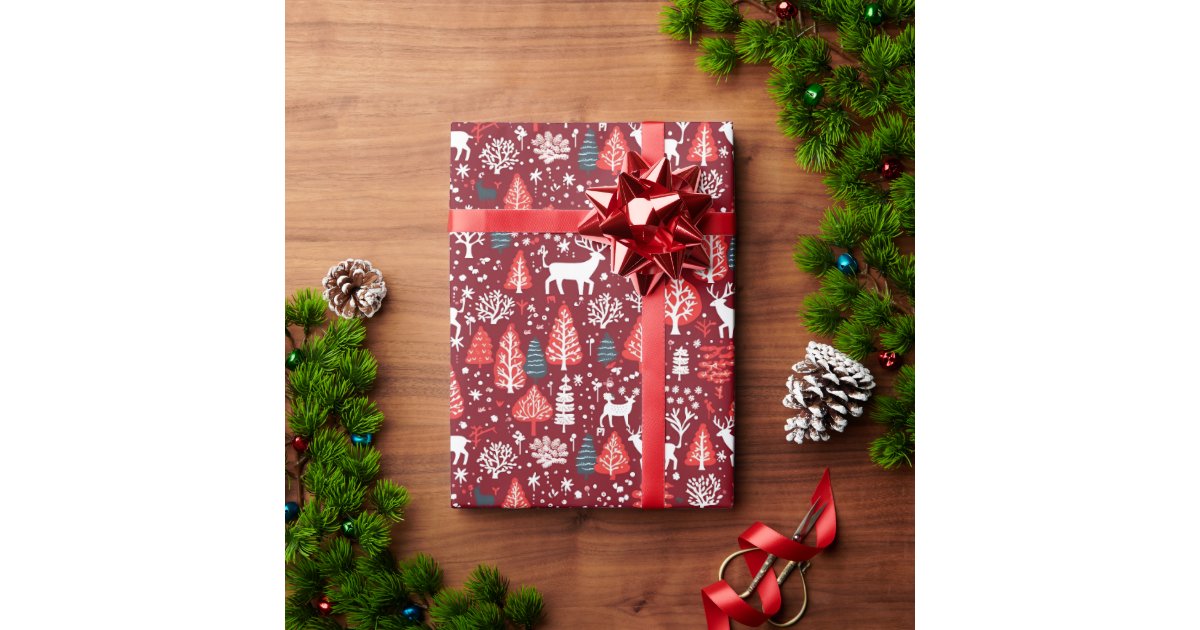 Rustic Christmas Reindeer Antler Ornaments Wrapping Paper, Zazzle in 2023