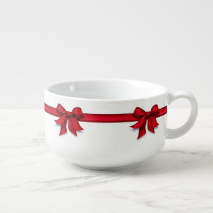 ****RED CHRISTMAS RIBBONS**** SOUP AND MORE BOWL