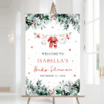 Red Christmas Santa Baby Baby Shower Welcome Sign<br><div class="desc">The Red Christmas Santa Baby Baby Shower Welcome Sign warmly greets guests with festive cheer and holiday charm. Designed in vibrant red with adorable baby clothes hanging on a Christmas clothesline, this sign sets the tone for a joyful winter-themed celebration. Perfect for a holiday baby shower, it adds a welcoming,...</div>