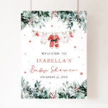 Red Christmas Santa Baby Baby Shower Welcome Sign<br><div class="desc">The Red Christmas Santa Baby Baby Shower Welcome Sign warmly greets guests with festive cheer and holiday charm. Designed in vibrant red with adorable baby clothes hanging on a Christmas clothesline, this sign sets the tone for a joyful winter-themed celebration. Perfect for a holiday baby shower, it adds a welcoming,...</div>