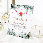 Red Christmas Santa Baby Pacifier Hunt Baby Shower Pedestal Sign<br><div class="desc">The Red Christmas Santa Baby Pacifier Hunt Baby Shower Game Sign adds a touch of holiday fun and excitement to your baby shower. Featuring a white background with festive red snowflakes, cheerful red berries, winter eucalyptus greenery, and Santa-themed baby clothes, this sign invites guests to join the "Pacifier Hunt" game....</div>