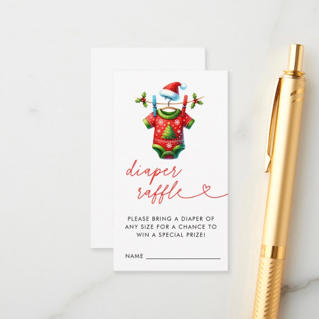 Red Christmas Santa Baby Shower Diaper Raffle Enclosure Card (Front/Back In Situ)