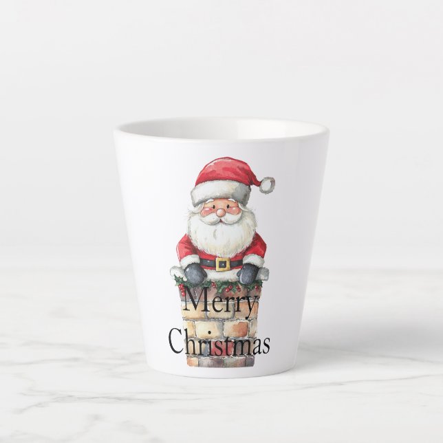 Red Christmas Santa in Chimney Latte Mug (Front)