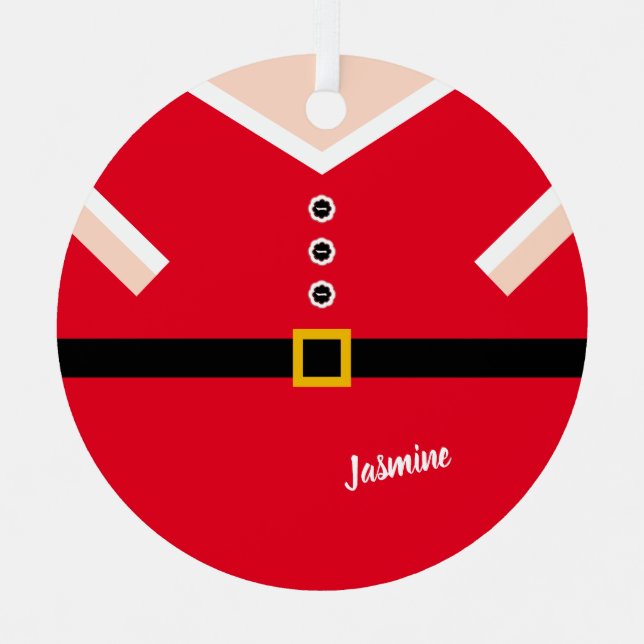 Red Christmas Santa Suit Balloon Caricature Metal Ornament (Front)