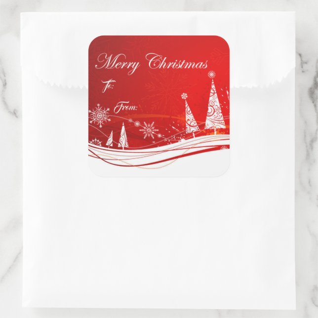 Red Christmas Scene Gift Tag Stickers (Bag)