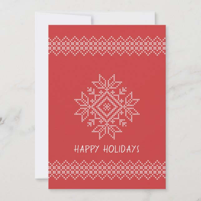Red christmas season scandinavia snowflake  holiday card (Front)