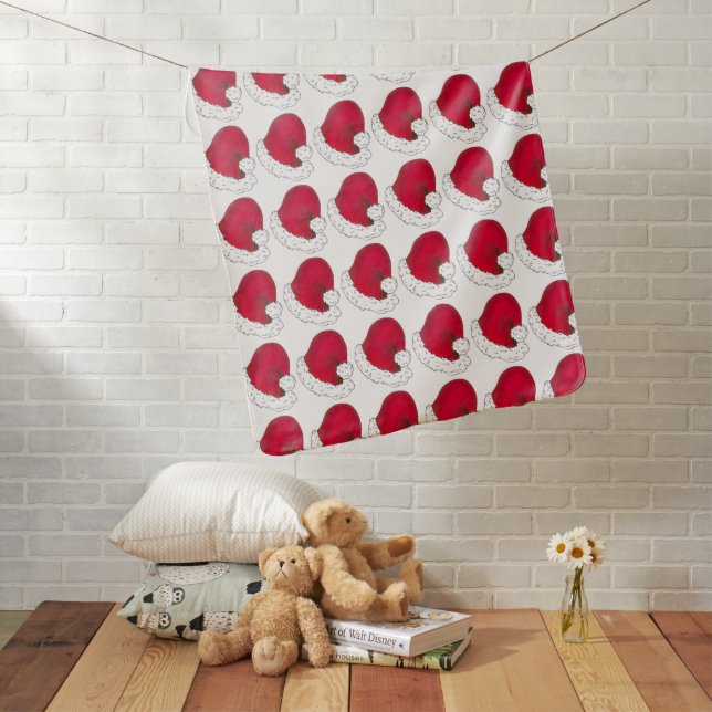 Red Christmas Secret Santa Claus Hat Holiday Xmas Swaddle Blanket (In Situ)