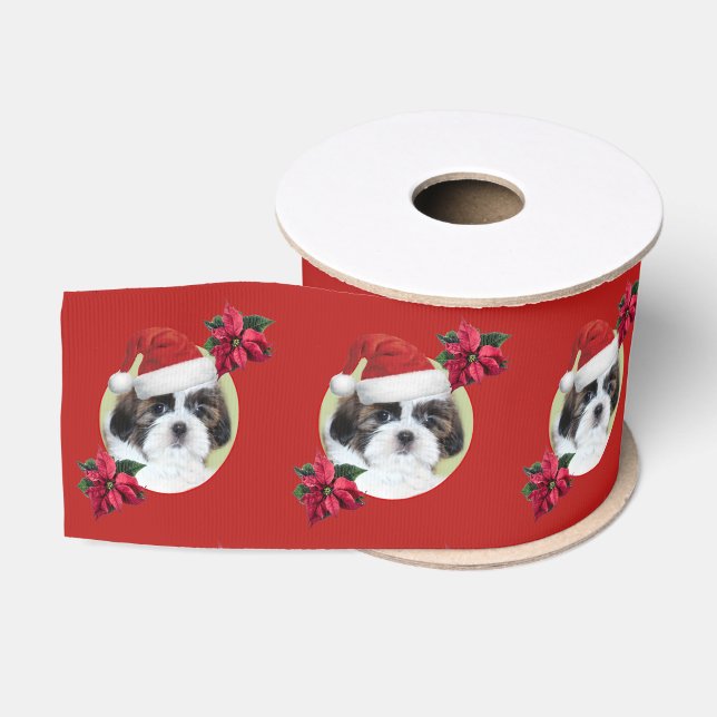 Red Christmas shih tzu dog 3" grosgrain Ribbon (Spool)