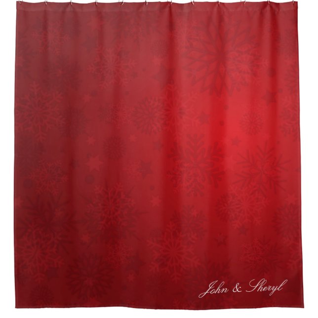 Red Christmas Snowflake and Star Personalized  Shower Curtain (Front)