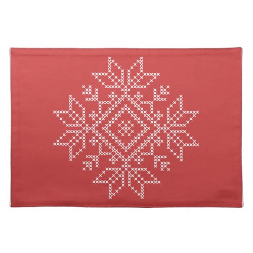 Red christmas snowflake cross stitch art  cloth placemat