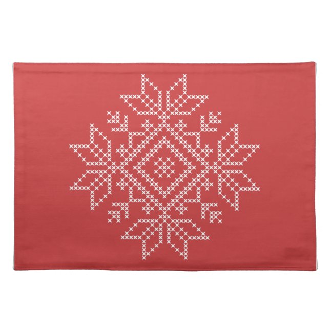 Red christmas snowflake cross stitch art  cloth placemat (Front)