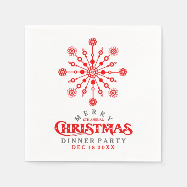 Red Christmas Snowflake Dinner Party Invite Paper Napkins (Front)