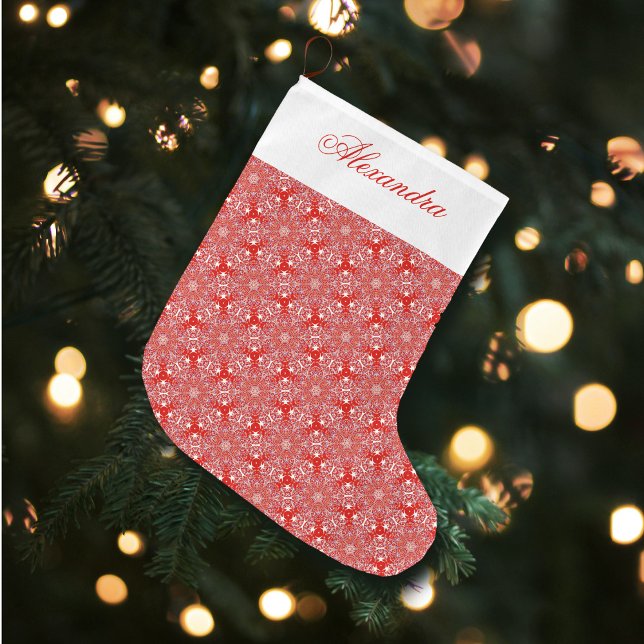 Red Christmas Snowflake Pattern Personalized  Large Christmas Stocking (Creator Uploaded)