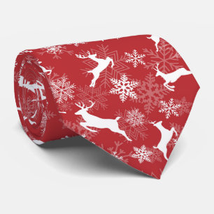 Red Christmas snowflakes deer pattern Neck Tie