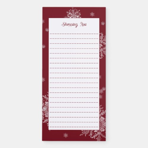 Red Christmas Snowflakes Shopping List Magnetic Notepad