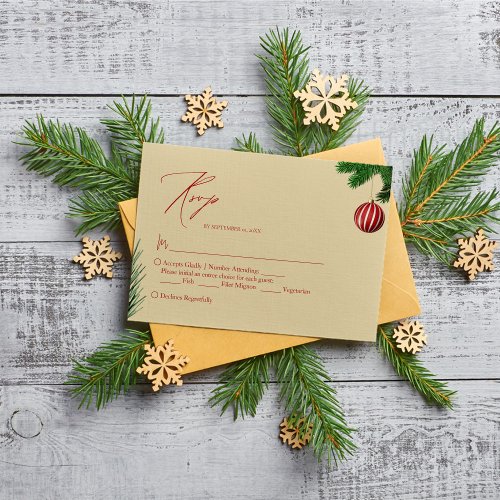 Red Christmas Snowflakes Winter Wedding RSVP Card
