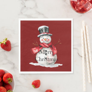 Red Christmas Snowman  Napkins