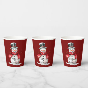 Red Christmas Snowman  Paper Cups