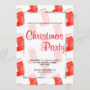 Red Christmas Socks Cute Pattern Holiday Party Invitation