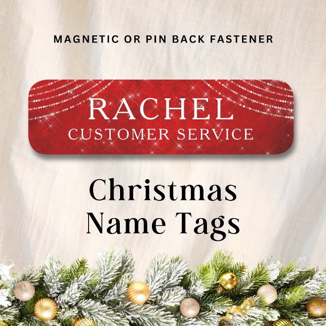 Red Christmas Sparkling Lights Personalized Name Tag (Creator Uploaded)