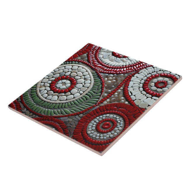 Red Christmas Spiral Pattern Ceramic Tile (Side)