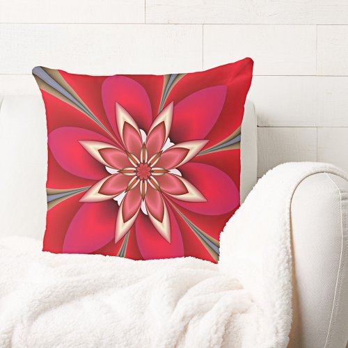 Red Christmas Star Floral Design Pillow