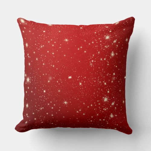 Red Christmas Stars Holiday Glitter Throw Pillow