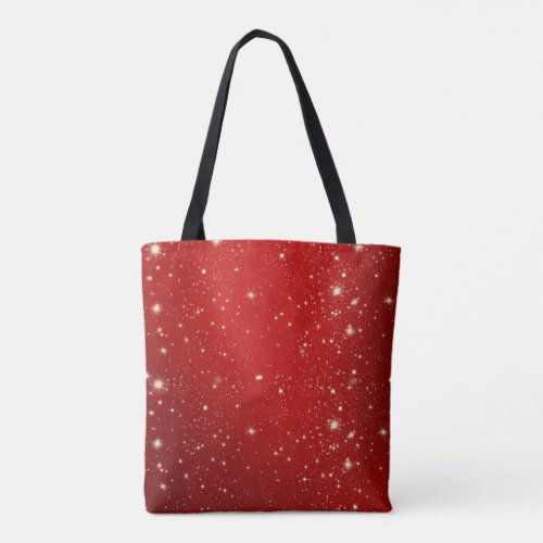 Red Christmas Stars Holiday Glitter Tote Bag