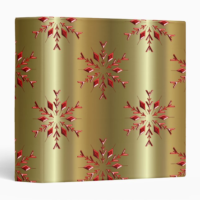Red Christmas Stars on Gold 3 Ring Binder (Front/Spine)