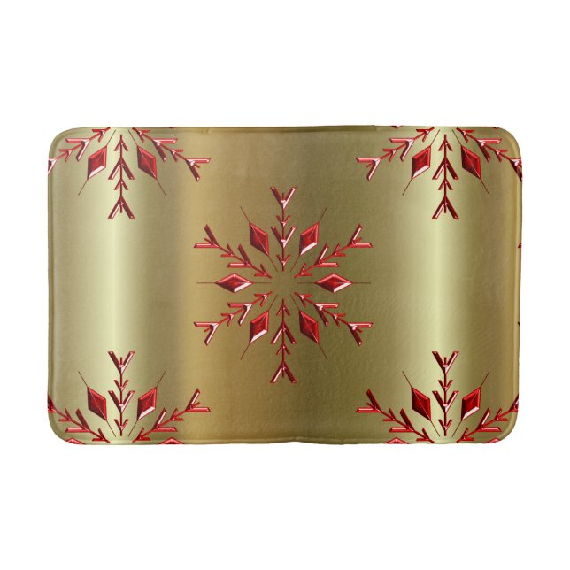 Red Christmas Stars on Gold Bathroom Mat (Front)