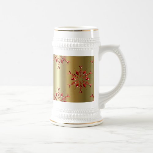 Red Christmas Stars on Gold Beer Stein