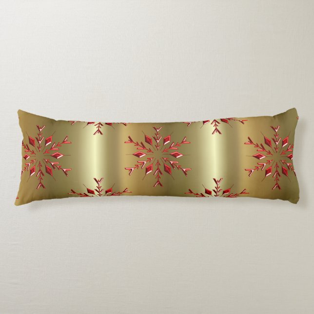 Red Christmas Stars on Gold Body Pillow (Front)