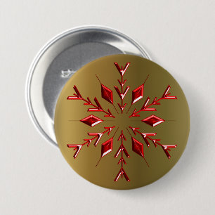 Red Christmas Stars on Gold Button