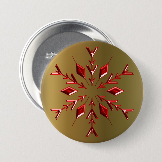 Red Christmas Stars on Gold Button (Front & Back)