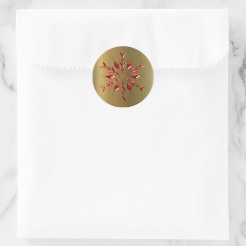 Red Christmas Stars on Gold Classic Round Sticker